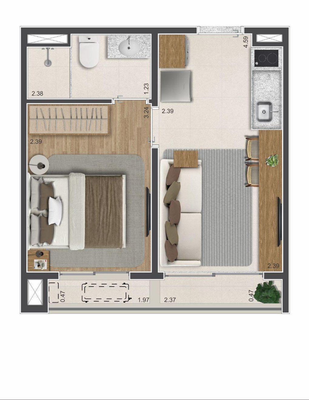 Planta 28 m² — Arkos Jardim Prudência (final 07)
