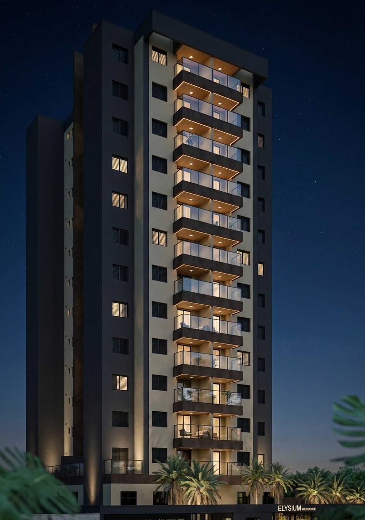 Elysium Vila Leopoldina — fachada noturna