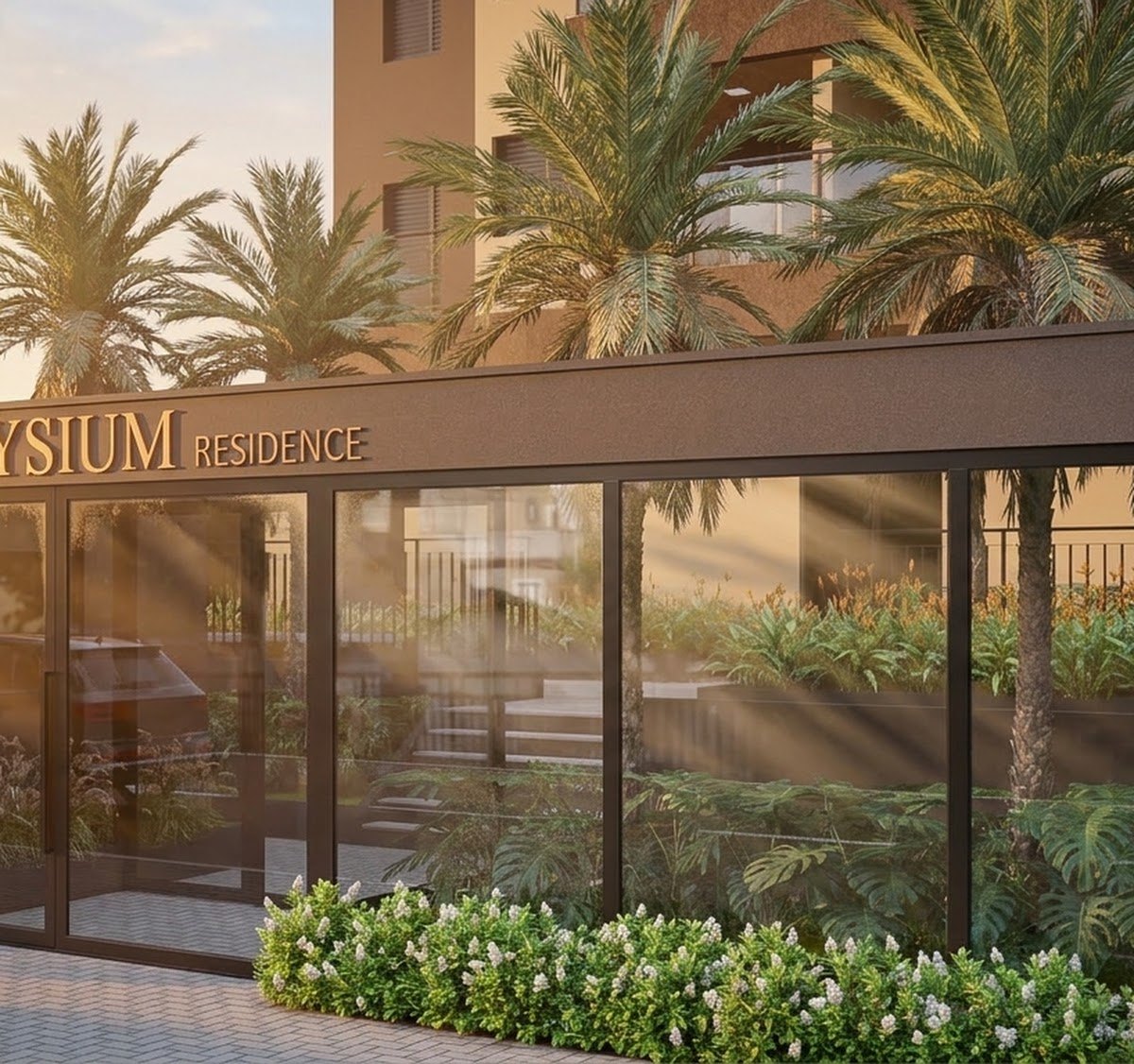 Elysium — detalhe do letreiro da portaria