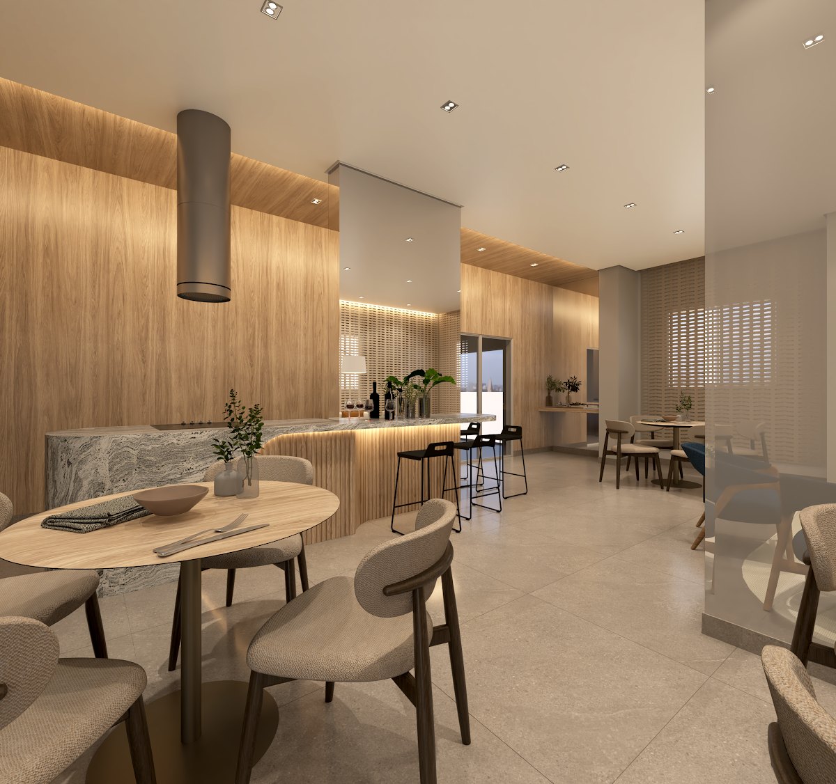 Elysium — espaço gourmet com mesas