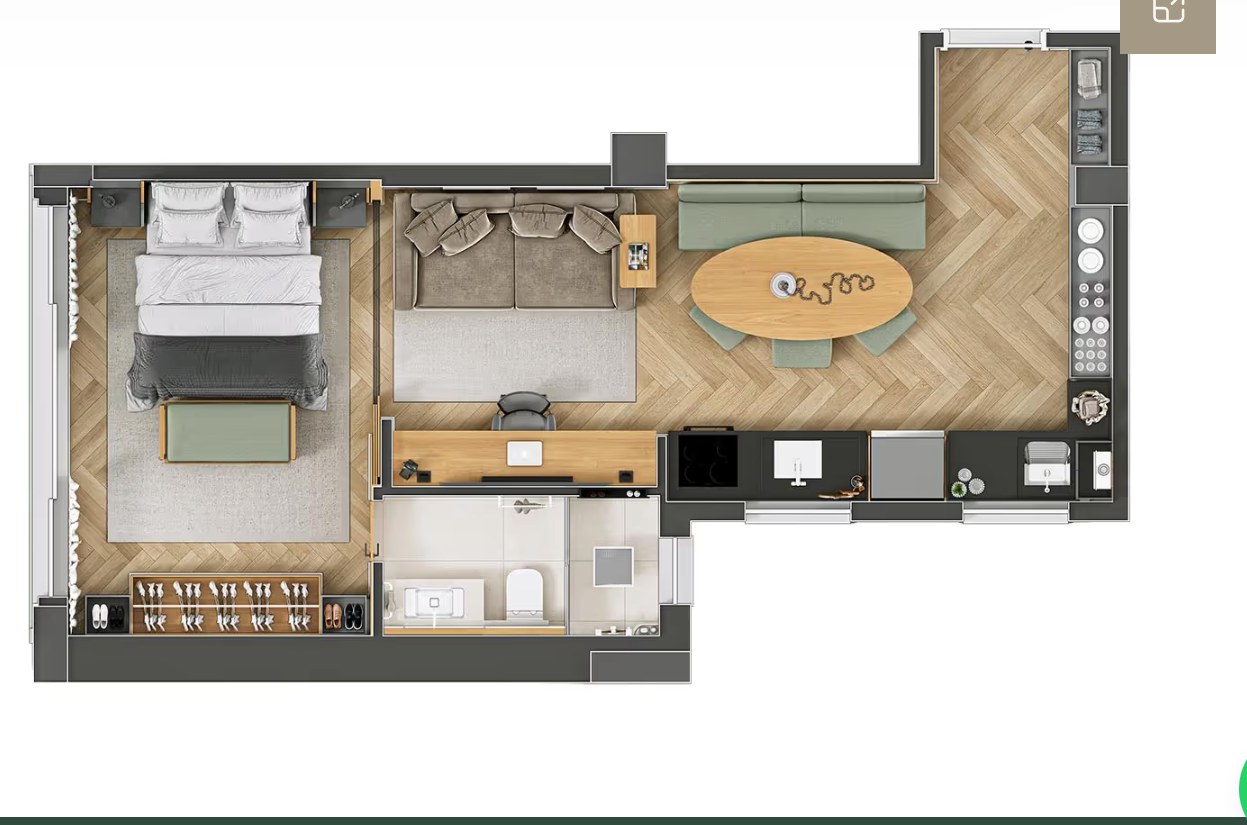 Planta de 50 m² — 1 dormitório — Firenze 342