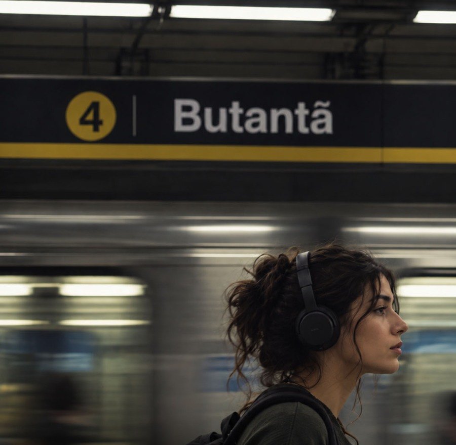 Estudante na plataforma da Estação Butantã, Linha 4-Amarela